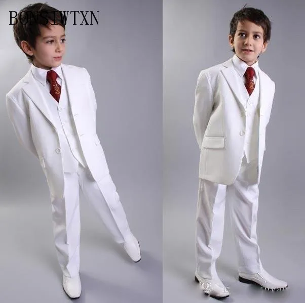 

BONSIWTXN New White Boys Suits Regular Flower Boy Suits Formal Blazers Costume Ring Bearer Outfits For Wedding Clothes