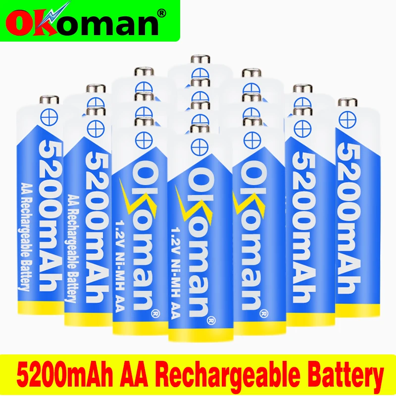 

4-50pcs 5200mAh AA 2A NI-MH 1.2V Rechargeable Battery Recharge Pre-Charged Ni-MH Rechargeable Battery For Toys Camera Microphone