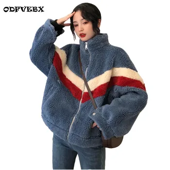 

New autumn winter high quality lamb hair jackets ladies loose collar pocket zipper jacket female cotton coats Women's clothing