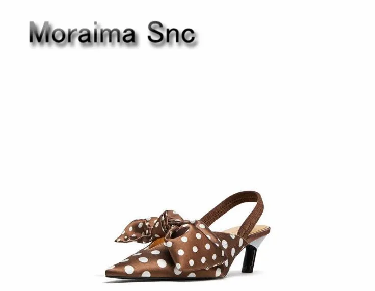

Moraima Snc Vintage summer pumps polka dot med heels sandals women pointed toe butterfly-knot ladies shoes sandalias mujer 2018