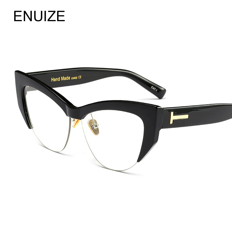 Retro Half Frame Oversized Cat Eye Clear Lens Women Frames Brand Designer Vintage Ladies T