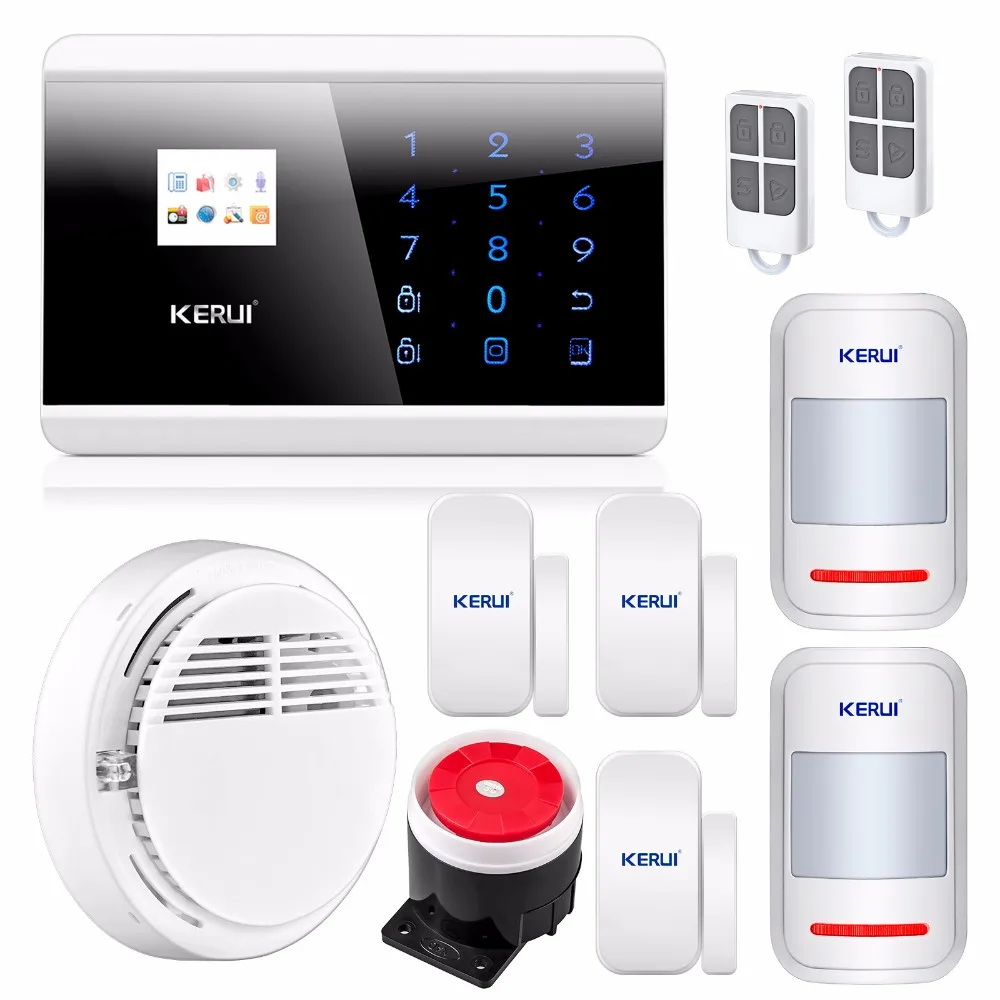 English Russian French Spanish Voice APP IOS Android GSM Autodial Home Alarm Security System Dual Touch Panel Smoke Sensor