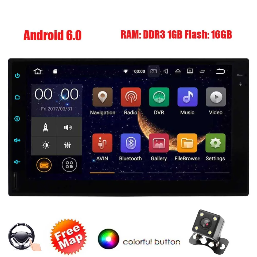 

Double Din In Dash Car Radio Video Car MP5 Player with Bluetooth WIFI Phone Link GPS Navigation Free Rear Camera Android 6.0 Car