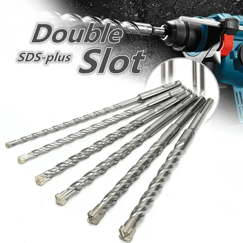 6pcs 160/210/260mm SDS Plus Crosshead Twin spiral Hammer Drill Bits 6/8/10/12/14/16mm Round Shank Twist Electric Hammer Drill photo