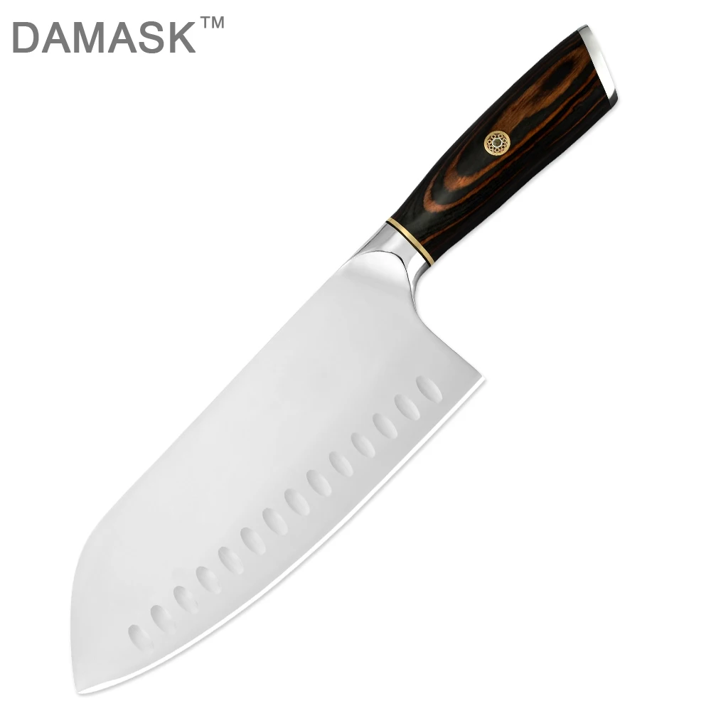 DAMASK 5CR15 кухонные ножи из нержавеющей стали 7,5 дюймов Janpanese Santoku нож с цветной деревянной ручкой шеф-поварские Ножи острый кухонный топорик