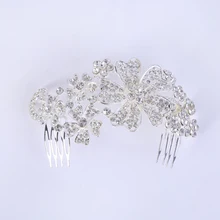New Trendy Hair Jewelry Silver Crystal Flower Hair Combs And Clips Elegant Bridal Wedding Hair Accessories Bijoux Women’s Tiaras