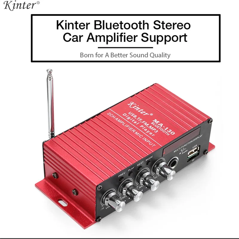 

Kinter DC12V 2 Channels Mini Amplifier Bluetooth Stereo Car Audio Digital Power Amplifier Support FM MP3 MIC Input