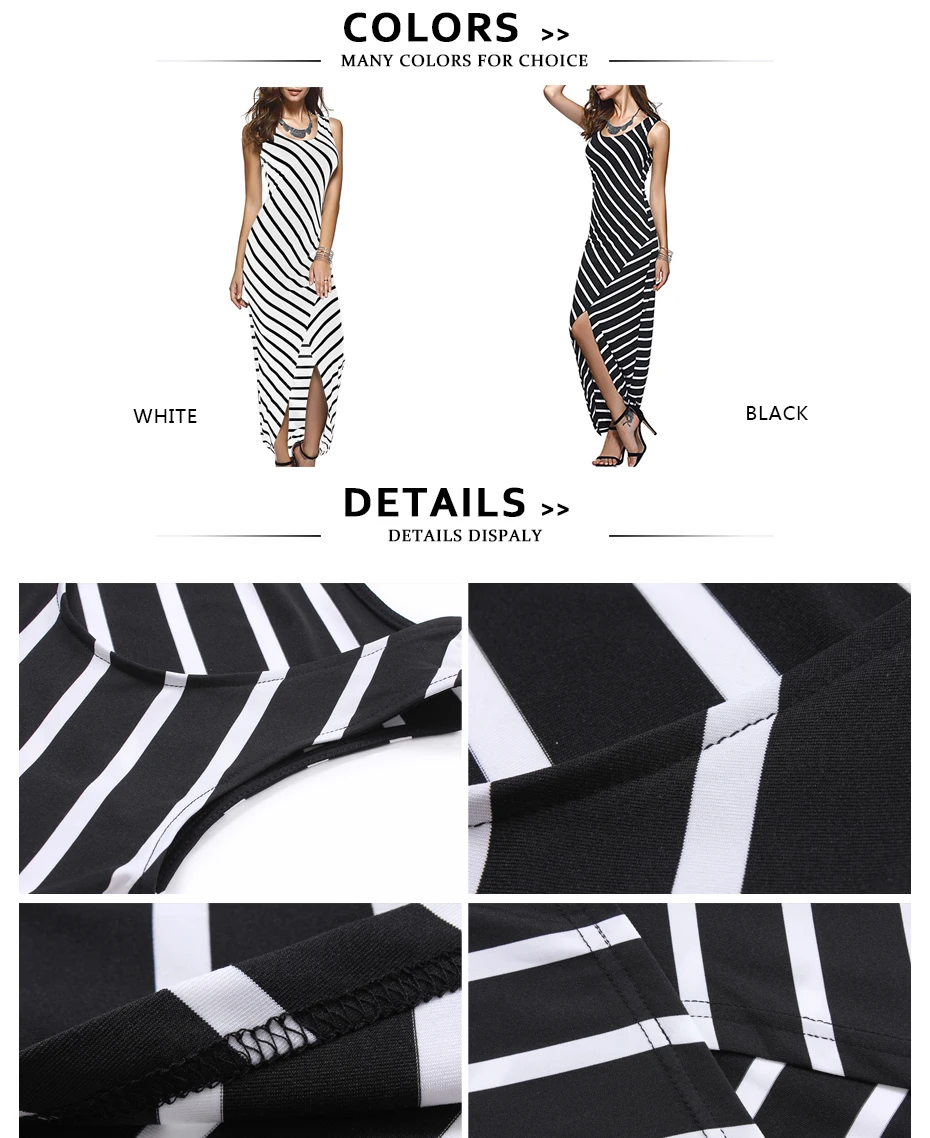 Deep Neck Sleeveless Long Striped Dress 