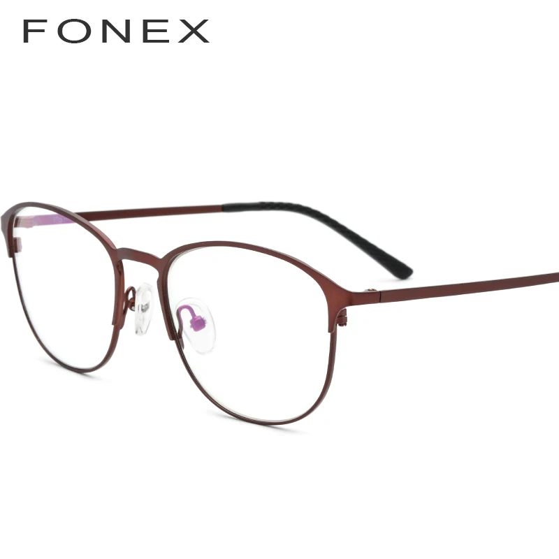 FONEX титановый сплав оправа для очков для женщин рецепт Ретро Винтажные круглые очки близорукость оптическая оправа мужские очки 10012 - Цвет оправы: Коричневый