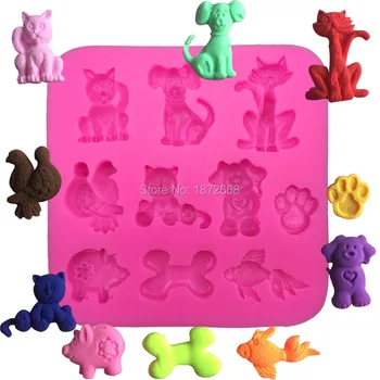 

Many kinds animal cat bird pig fish shape Silicone 3D Mold Cookware Dining Bar Non-Stick Cake Decorating fondant mould 50pcs