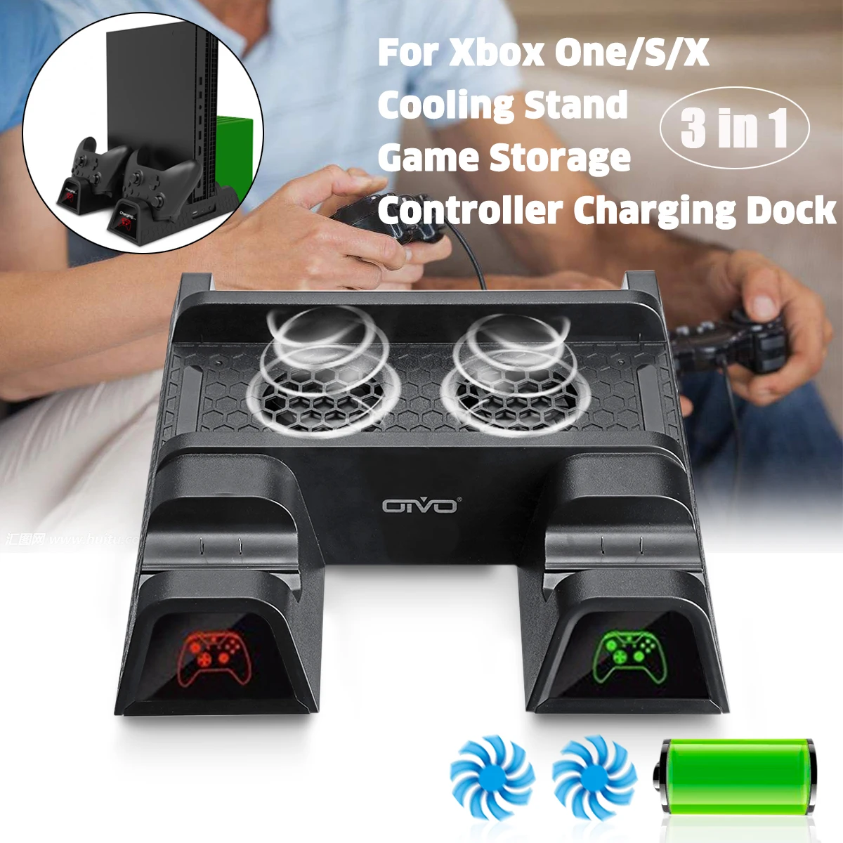 

New 2 Game Charger 2 Cooling Fan Stand With 12 Game Storage Multi-functional Charge Cooler For XBOX ONE For XBOX ONE S/X
