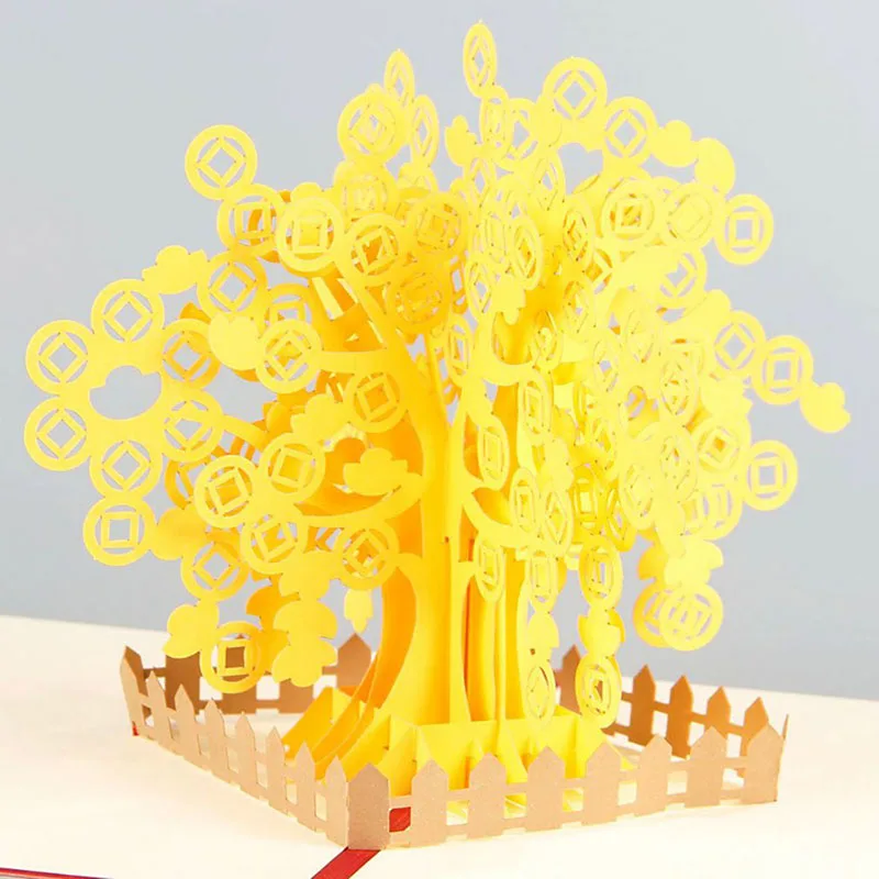 Пригласительные открытки 3D лазерная резка ручной работы Pachira Macrocarpa денежное дерево бумага поздравительные открытки год творческие подарки