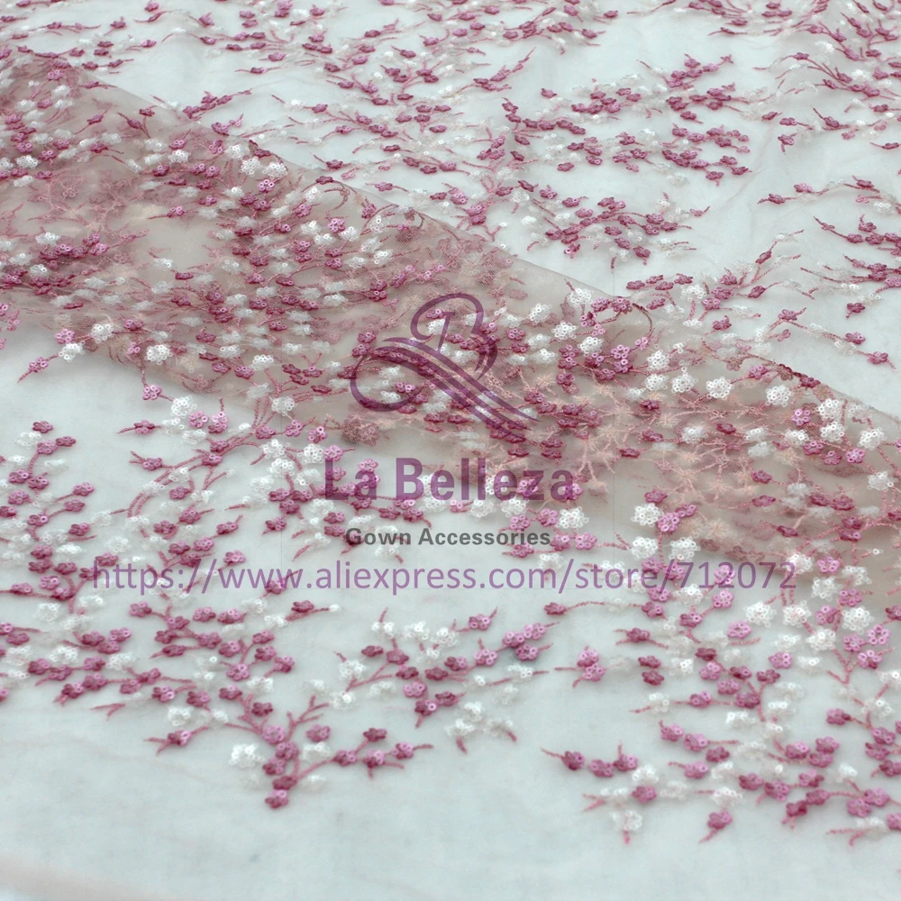 La Belleza розовый прозрачный блестки на чистой вышивкой кружевной ткани 1 ярд