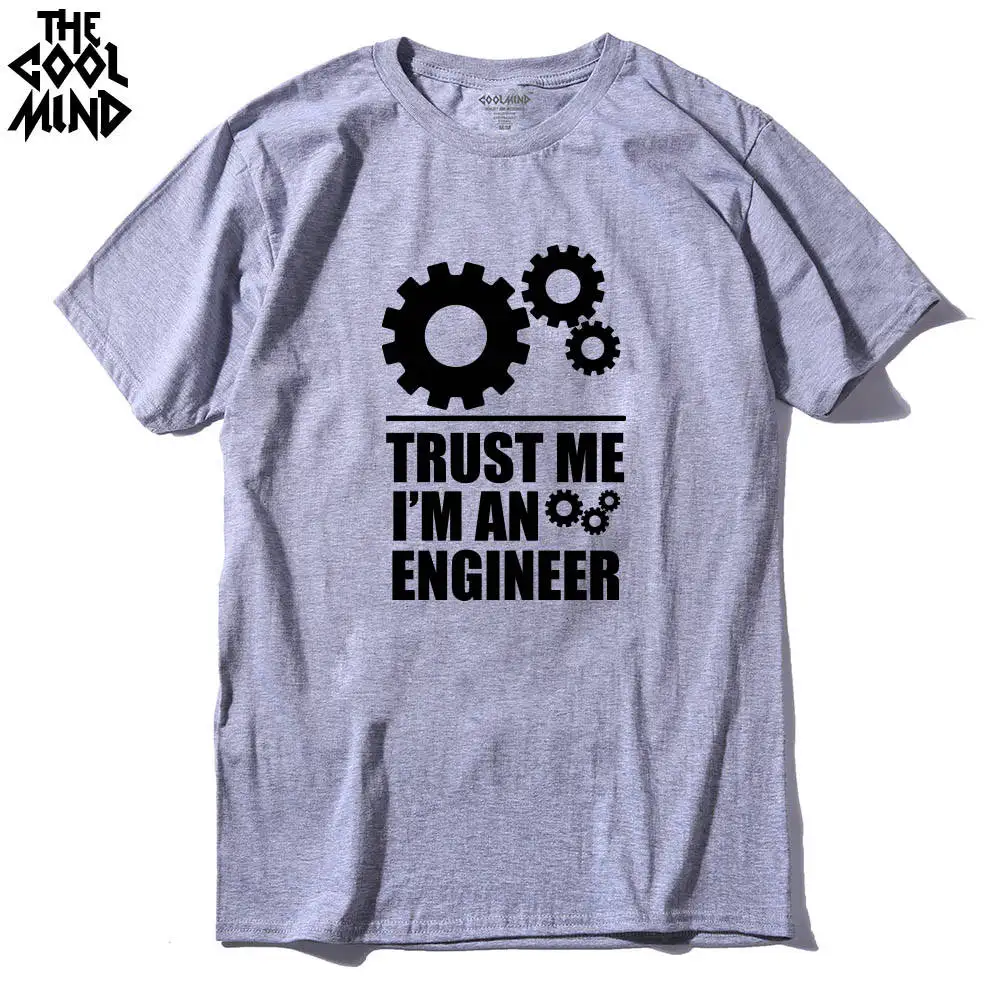 COOLMIND TR0112A, Хлопковая мужская футболка с принтом «TRUST ME I AM AN engineer», повседневная мужская футболка с круглым вырезом, трикотажные топы, футболки - Цвет: GREY