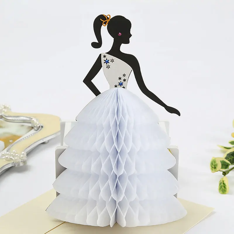

1pc White Princess Invitation Card 3D Honeycomb Fold Can Stand On The Table Wedding Birthday Supplies Thanks Card for Guests