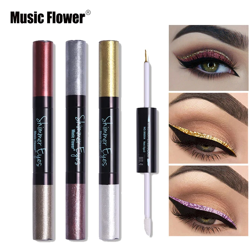 

Music Flower 24H Long Lasting Liquid Eyeshadow + Eye Liner Glitter Metallic Shadow Cream Pigment Makeup Set Shimmer Gold Nude
