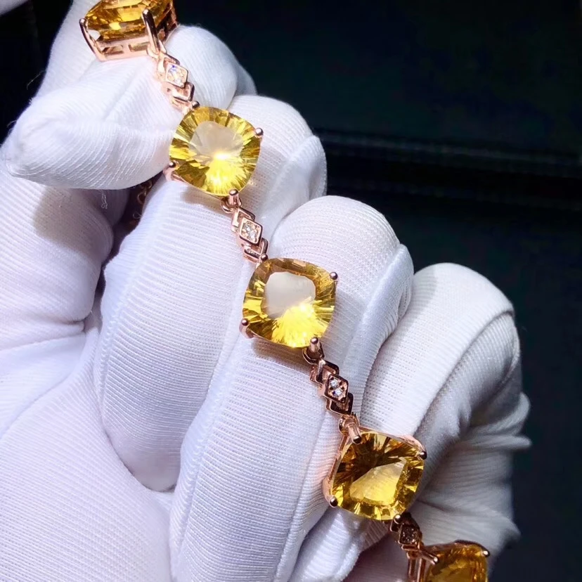 Классический Яркий желтый браслет с драгоценным камнем для девочек, Серебряное ювелирное изделие, яркий цвет, блестящий натуральный драгоценный камень, хороший подарок на день рождения для девочек