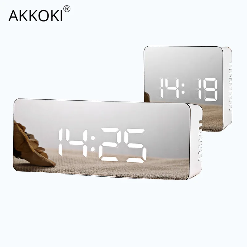 

LED Mirror Alarm Clock Digital Night Lights Temperature Display Snooze Table Lamp Multi-function Rectangle Home Desk Decoration