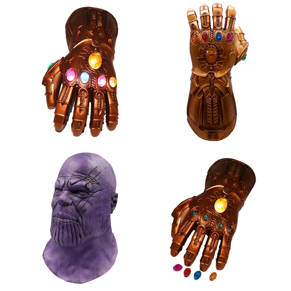 

The Avengers 4 Endgame Thanos Mask+Glove Infinity Gauntlet Cosplay Costumes Infinity Stones War Led Gauntlet Glove Kids Adult