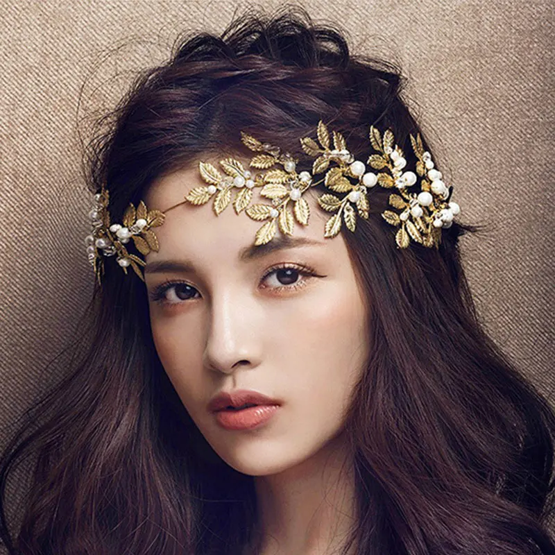

Baroque Jewelry 2016 New Vintage Gold Leaf Pearl Headband Hair Accessories Bridal Headwear Party Wedding Hair Jewelry For Brides