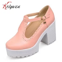 Free Shipping Big size 34-43 Spring New Sweet Women Ladies Round toe thick High Heels party wedding shoes platform 4colors Pumps