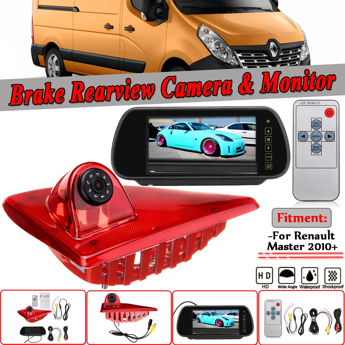 

Car Reverse Camera System For Renault Master LED IR Brake Light Rear View Reversing Parking Camera & 7 Inch Monitor Camera Kit