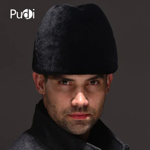 

HM040 Real genuine wool fur hat winter Russian men's warm caps whole piece sheep fur hats