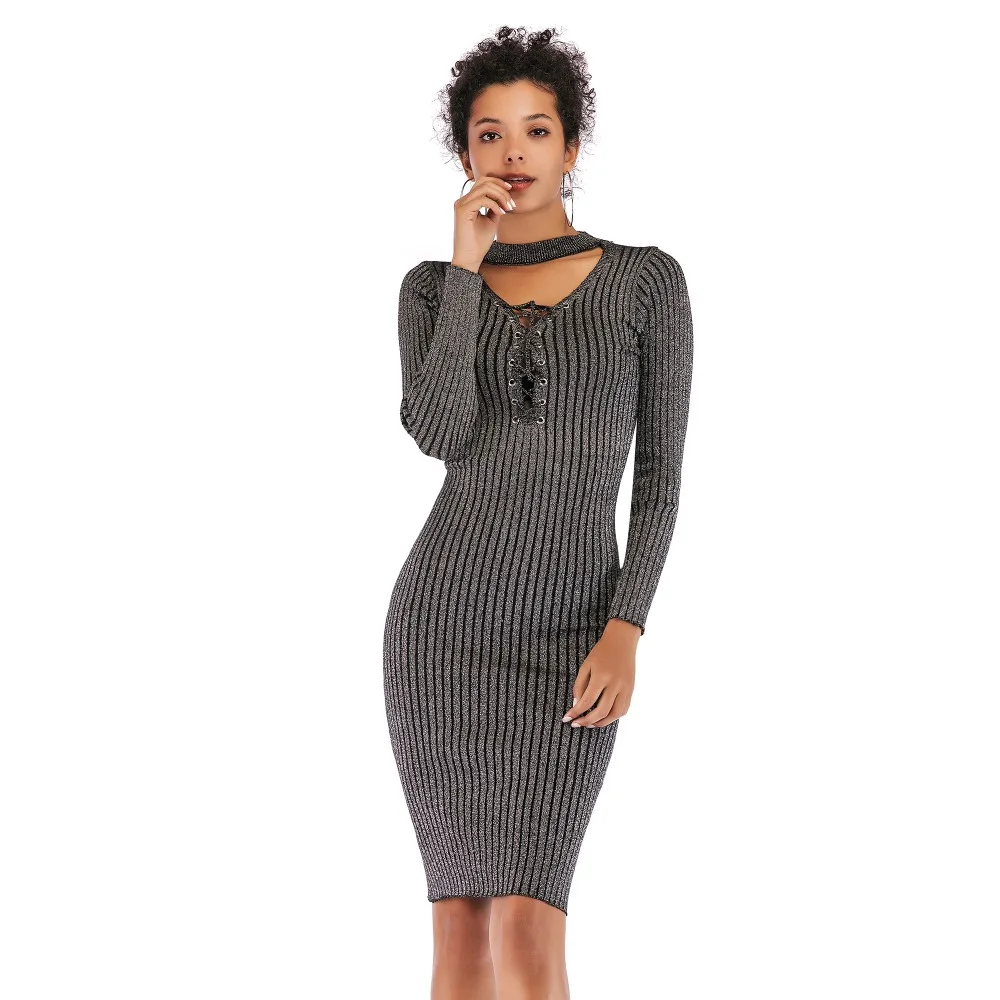 ribbed fitted knit dress