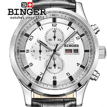 Швейцарские часы мужские роскошные брендовые наручные часы Бингер Кварцевые полностью из нержавеющей стали с кожаным ремешком водонепроницаемые 300 м BG-0403-5