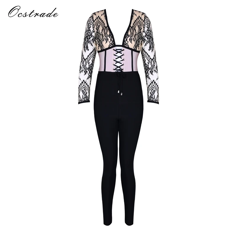 Figura E Nuovo Tute Donna Intera Sexy Da Nero Palestra 2017 Lunga Pizzo Manica Arrivo Rayon Nudo Ocstrade Aderente Fasciatura Fahsion N0OX8nPkw