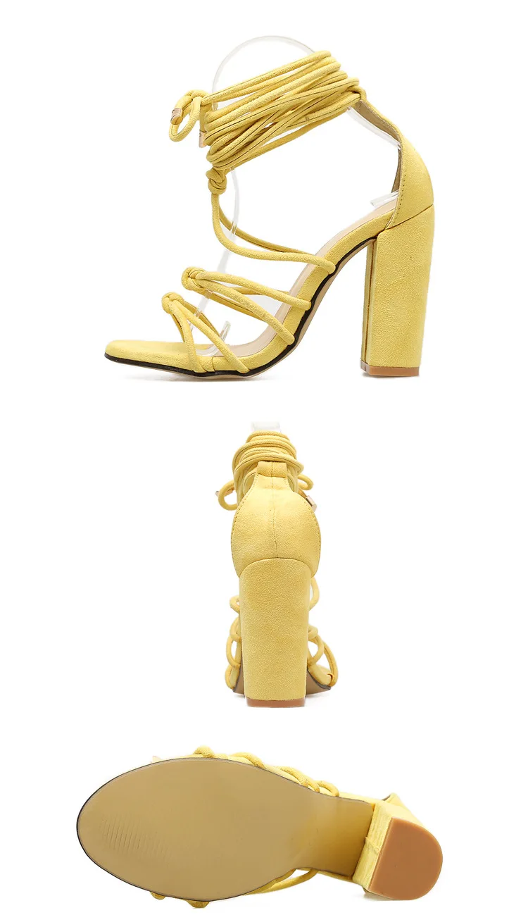 Лидер продаж; женские желтые босоножки; пикантные женские босоножки на высоком толстом каблуке; летняя модель; ZL-516-6