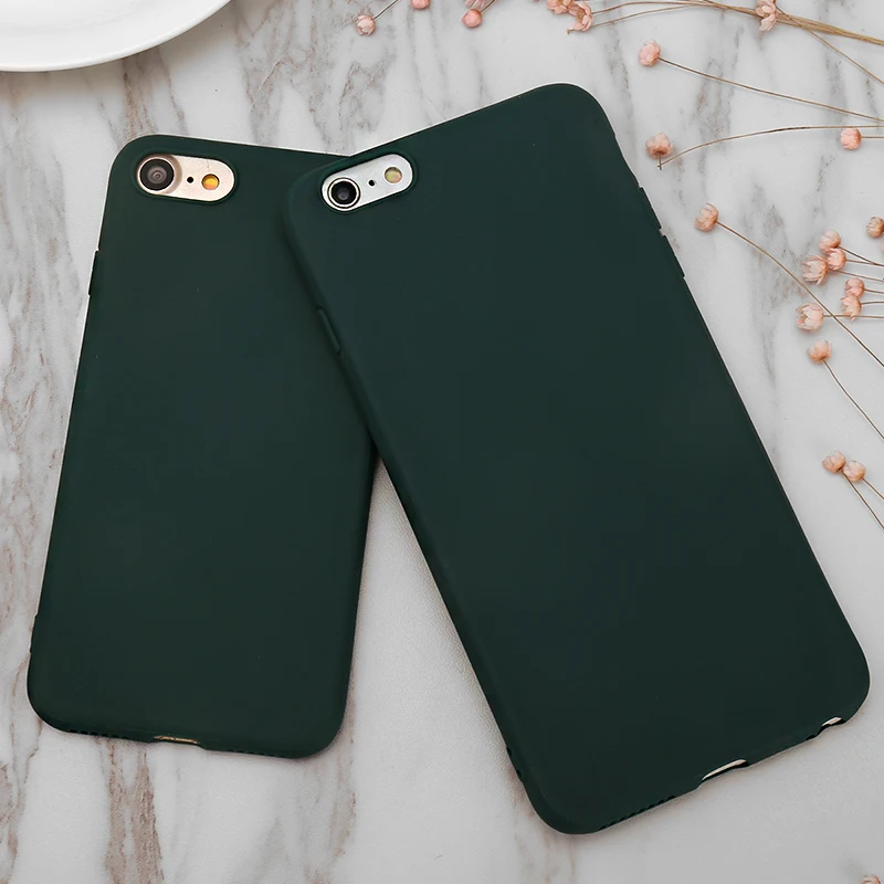 Fashion Dark Green Case For iPhone X XR XS Max 5 5S SE 6 6S 7 8 Plus 11 2019 5.8InSoft TPU Silicone Ultra-thin Simple Back Cover |