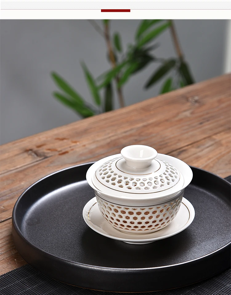 Полая сотовая чайный набор кунг-фу голубой и белый фарфор Gaiwan керамическая чайная посуда супница