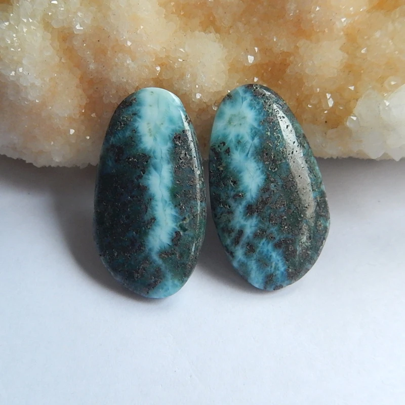 Sale 1pair Fashion Oval Shape Larimar Cabochons 34x19x5mm 10.6g Beautiful Natural Stone beads Larimar Jewelry Accessory