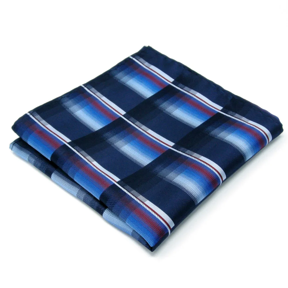 AH36 Black Navy Red Striped Mens Pocket Square Silk Wedding Fashion