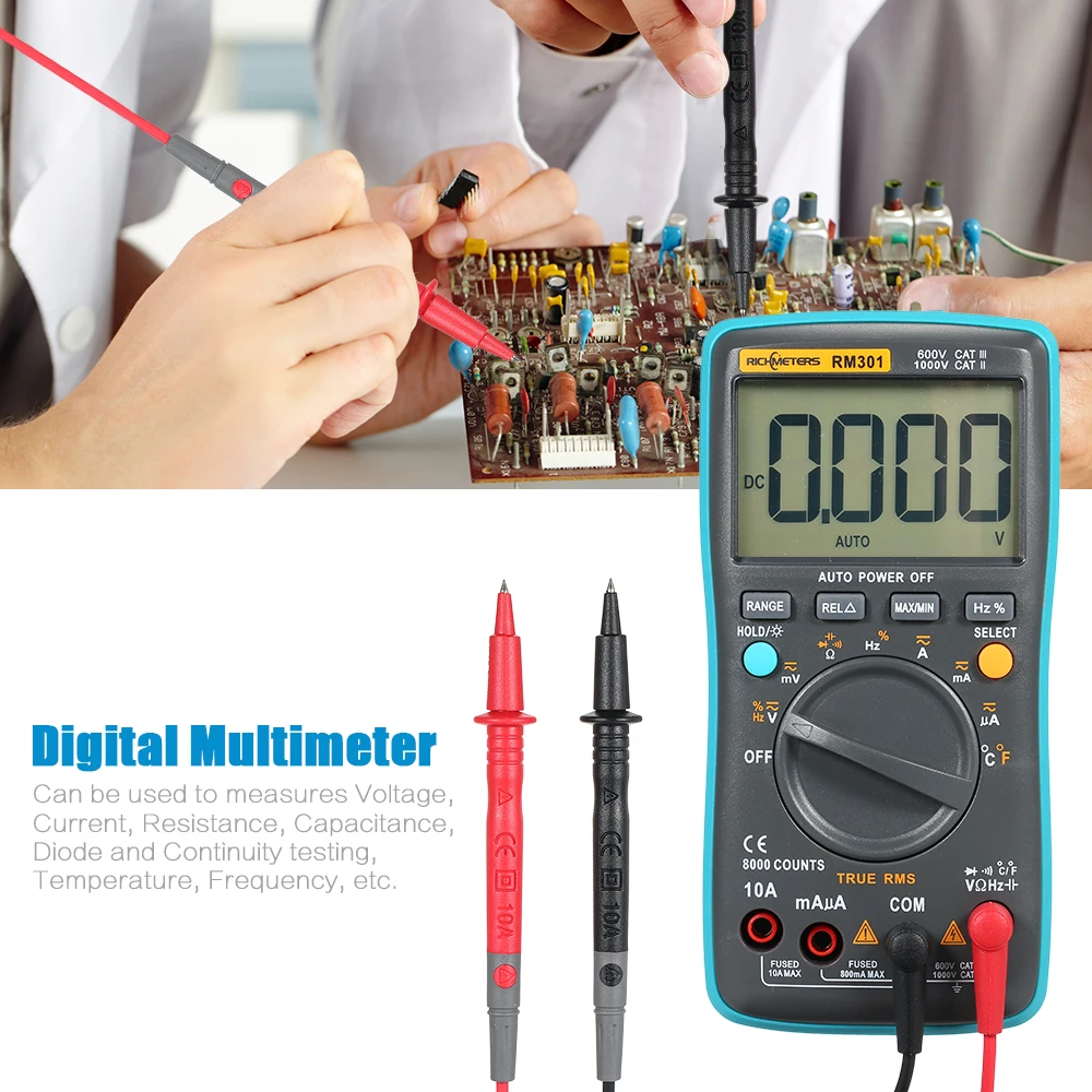 

Portable Digital Multimeter 8000 counts RM301 True-RMS AC DC Voltage Multifunctio multimetro Ammeter Current Capacitance Tester