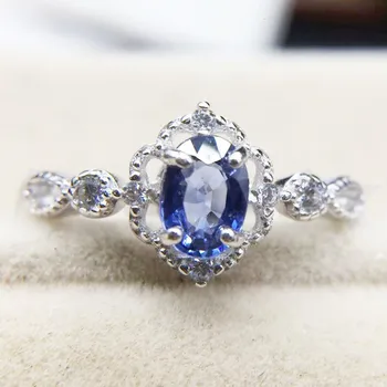 

Tanzanite ring Free shipping Real and natural tanzanite 925 sterling silver 0.5ct gemstone Fine women jewelry #X18060935