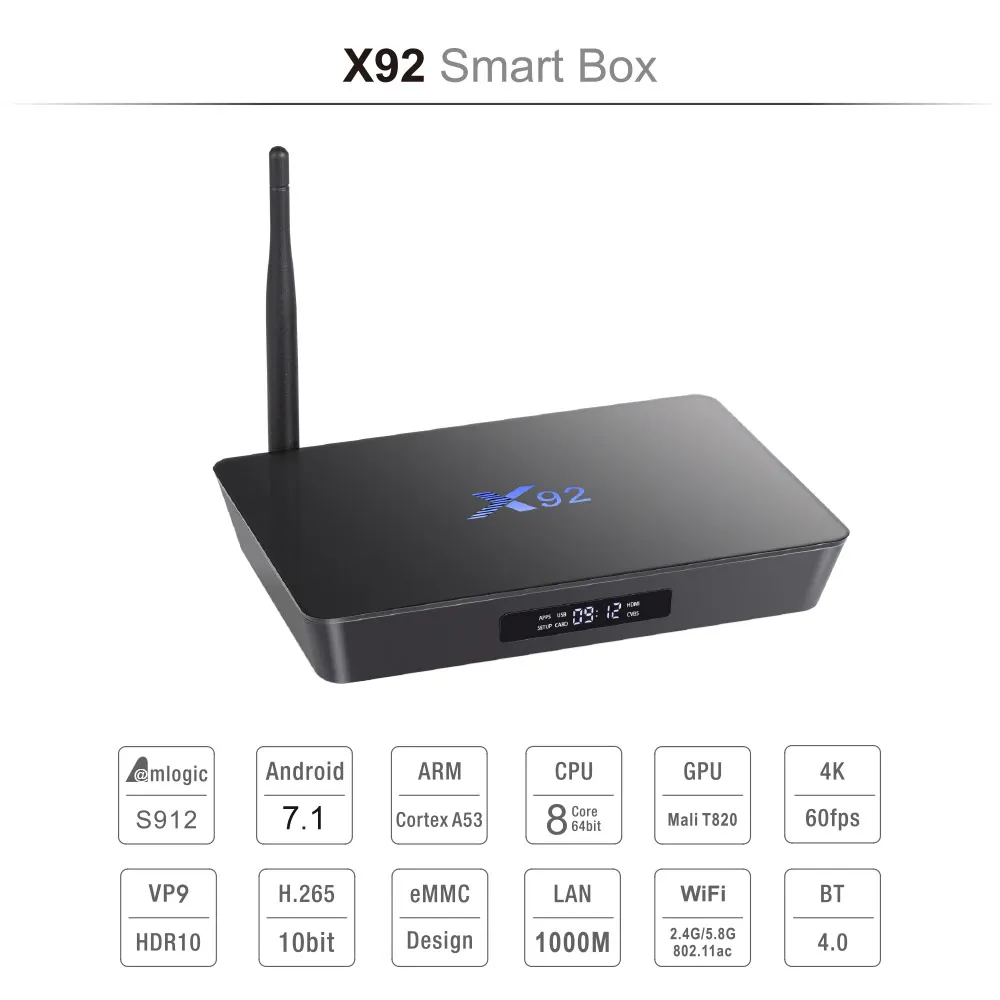 Оригинальный X92 Смарт ТВ бокс Amlogic S912 Android 7 1 приставка Восьмиядерный полностью