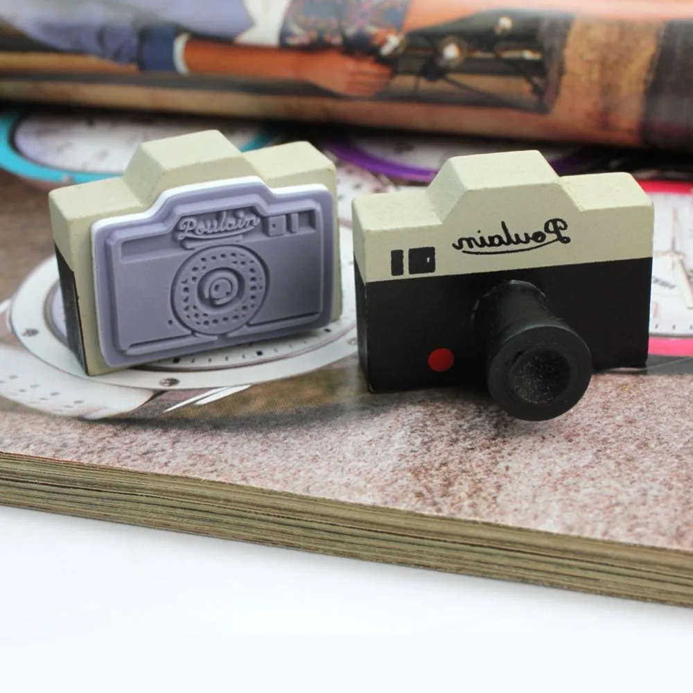 

2017 2pcs Vintage Retro Style Wood Wooden Camera Rubber Stamps Scrapbook Craft DIY Decoration Gift