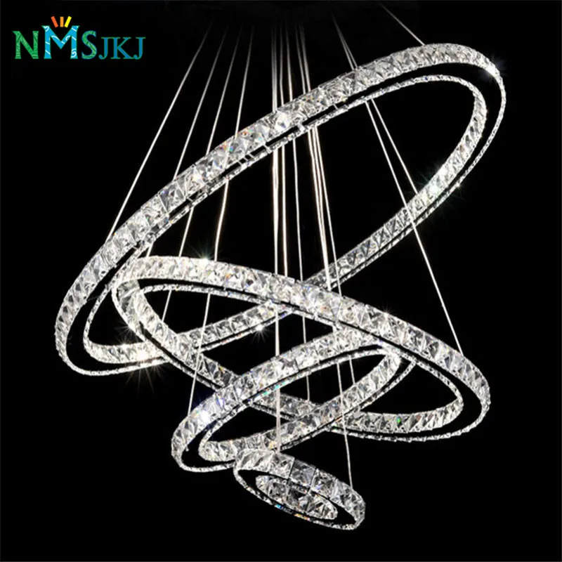 

Remote Control LED K9 Crystal Chandelier Pendant Lamp for Dining Room Living Room Hotel with 4 Rings CE UL FCC LED