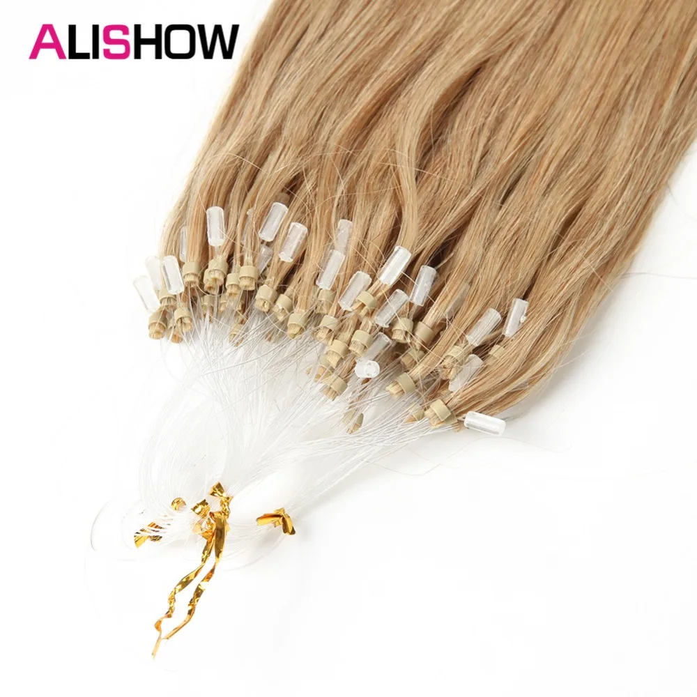 Alishow прямой петли Micro Кольца Волос 1 г/локон 50 г/упак. человеческих Micro бисера ссылки Волосы remy прямые расширения#613 блондинка