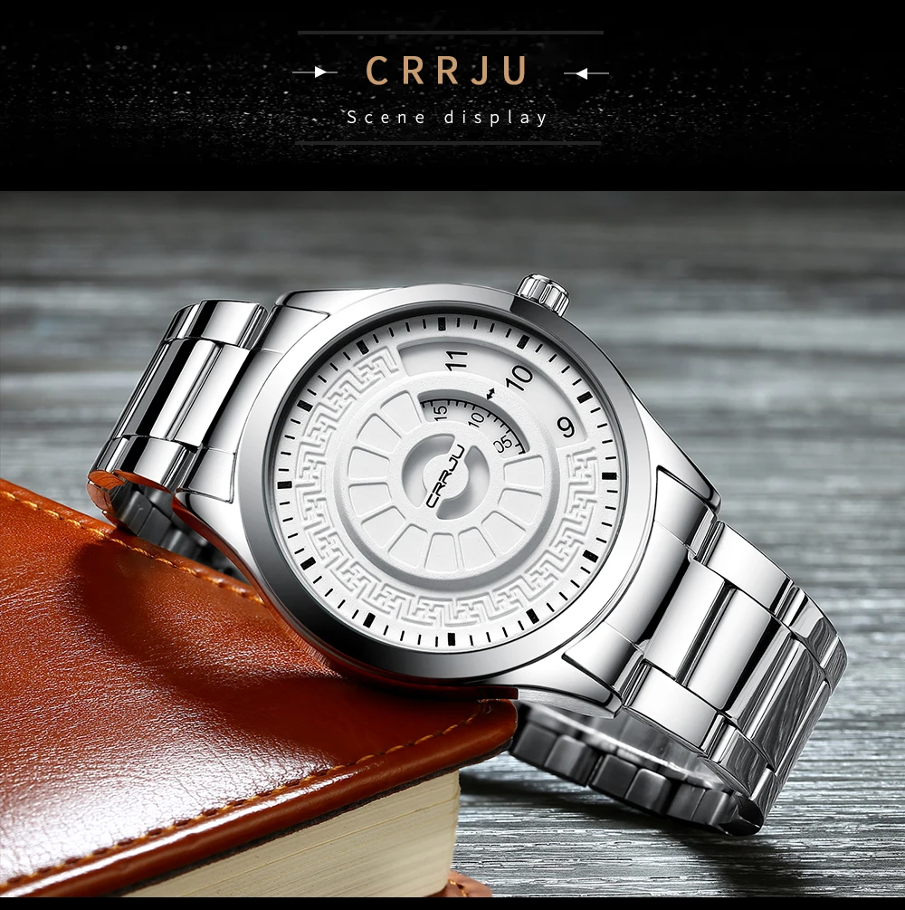 CRRJU модные мужские часы Топ люксовый бренд Уникальный стиль часы Мужские кварцевые часы водонепроницаемые большой циферблат спортивные часы Ретро Relogio