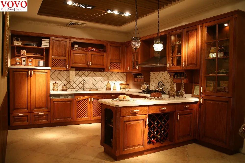 American Red Oak Kitchen Cabinet With Wine Rack Ventilation