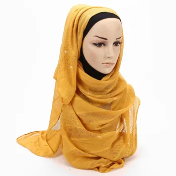 

5PCS New Plain Hijab Plaid Scarf Shawl Iron Crystal hijabs Muslim Women Hollow Scarves and Shinny Islamic Scarf 180*90cm