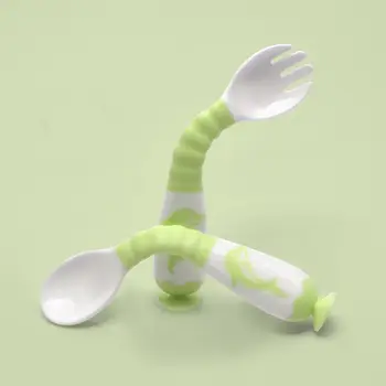 

1 Set Baby Sucker Twist Spoon Fork Set Children Bendable Food Supplement Spoons Feeding Training Forks for Girls Boys