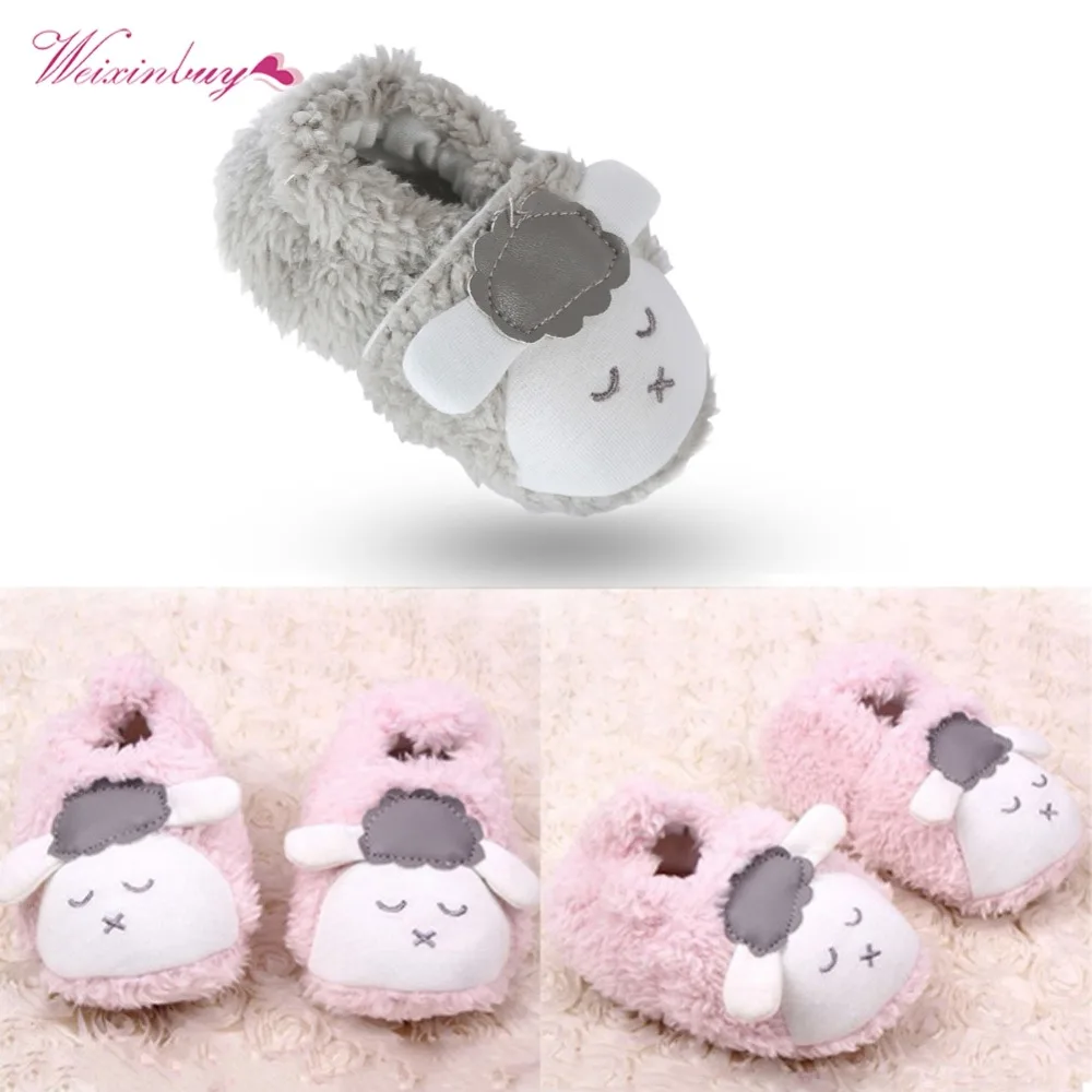 WEIXINBUY/очень милая обувь для маленьких девочек; Детские Зимние теплые плюшевые пинетки для малышей; мягкие тапочки для малышей; обувь для малышей