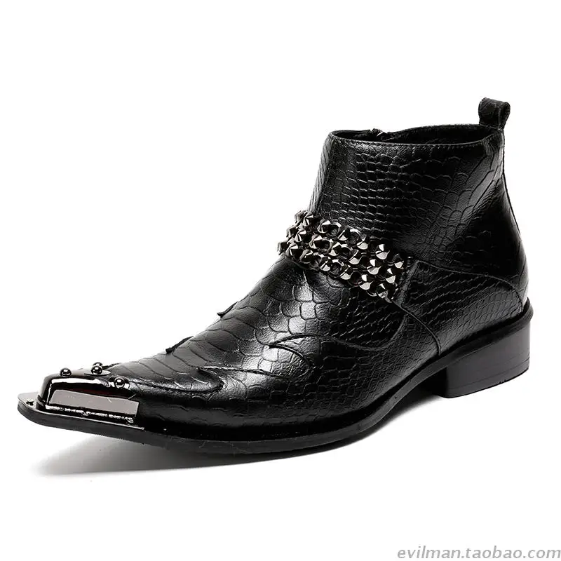 Botines hombre, черные с шипами, со стальным носком, натуральные кожаные военные ботинки, мужские ковбойские ботинки с металлическим украшением