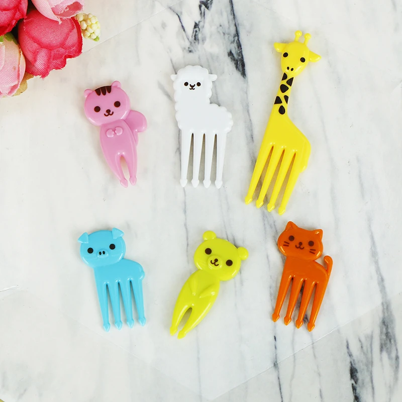 6 шт./компл. Kawaii Животные фермы мини мультфильм фрукты вилка знак из смолы
