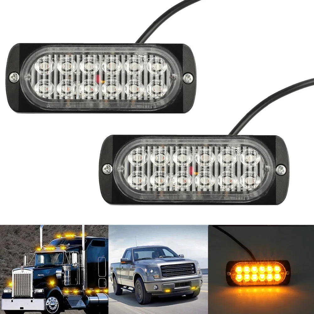 

2x 12LED Amber Car Emergency Flashing Light Vehicle Strobe Flash Warning 12 24V lights