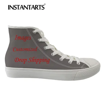 

INSTANTARTS Classic Vulcanize High Top Shoes Women Spring Flats 2019 3D Print Lacing Casual Shoes Custom Image /logo Sneakers